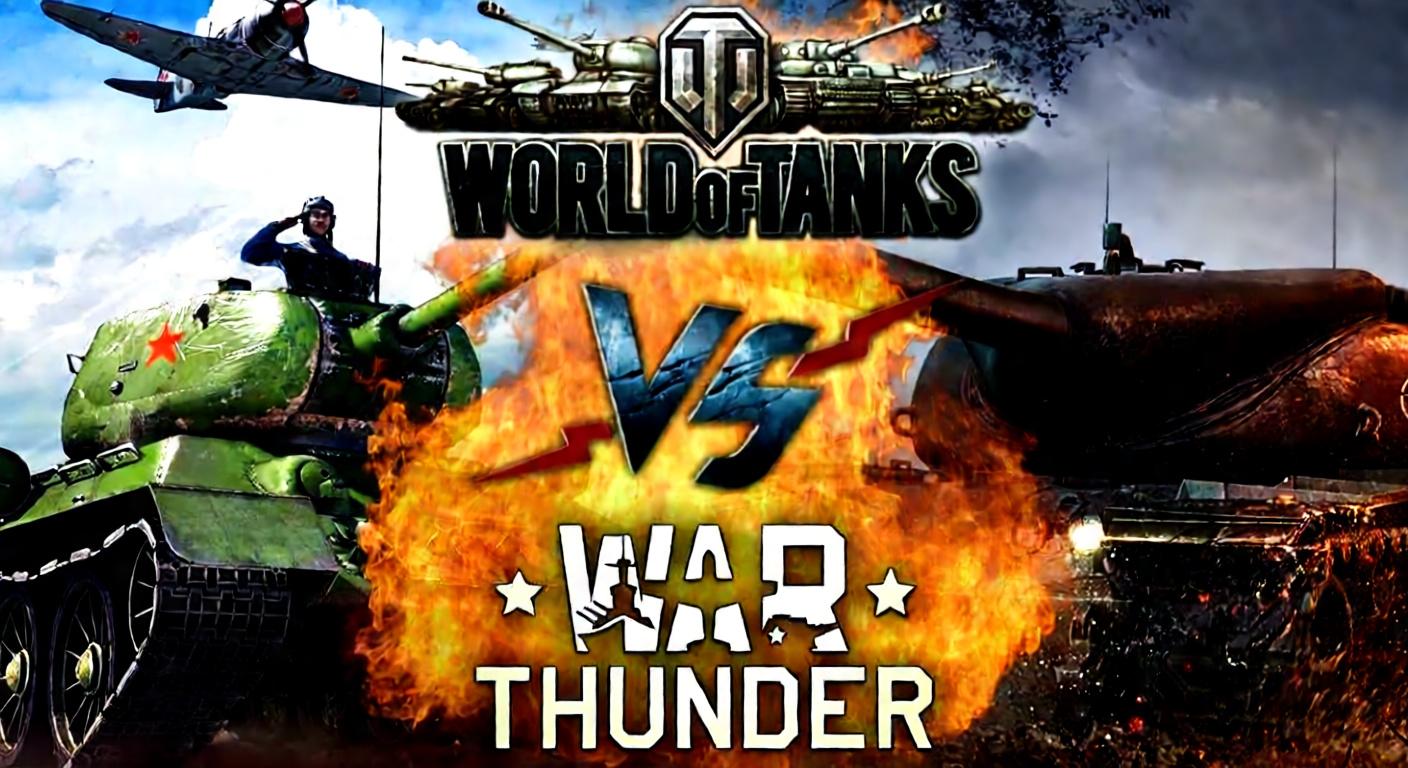 War Thunder vs World of Tanks comparison with tanks, plane, and logos
