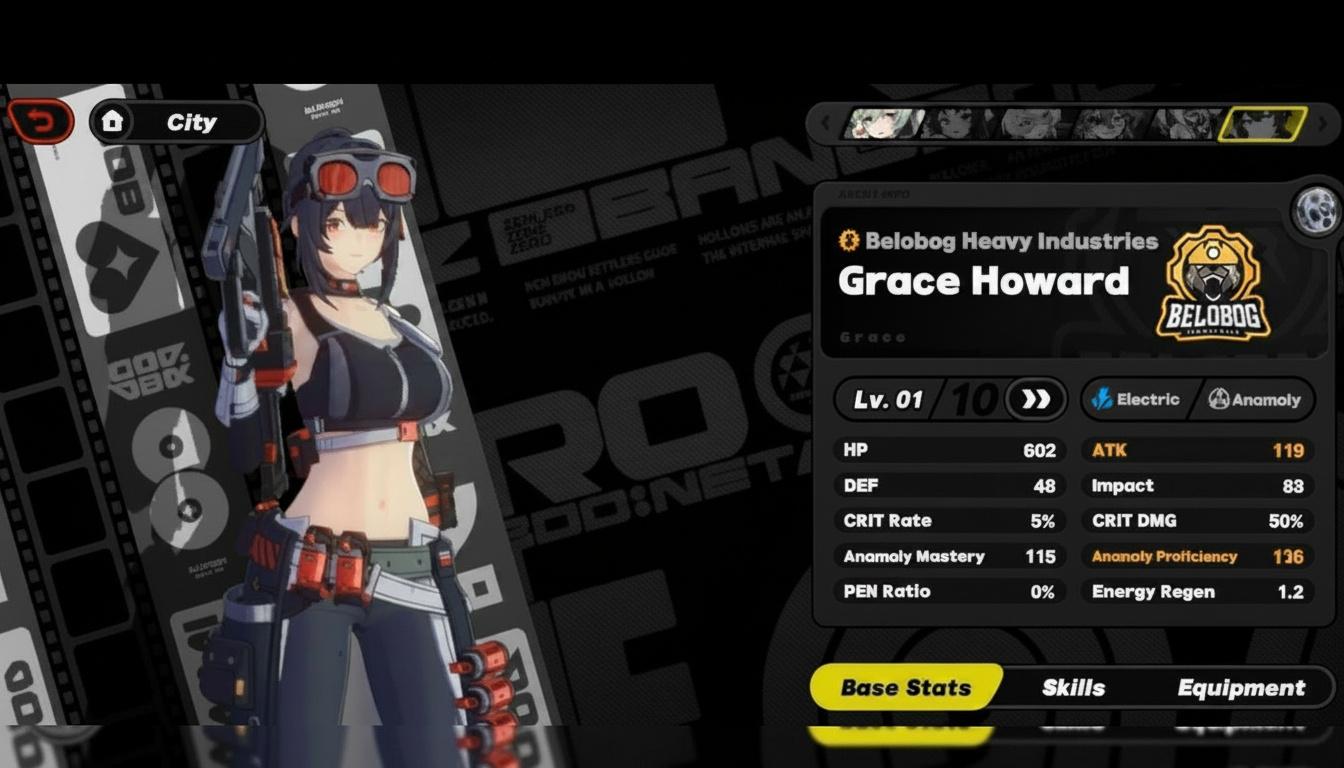 Zenless Zone Zero character Grace Howard's stats, showing Anomaly Mastery and Anomaly Proficiency