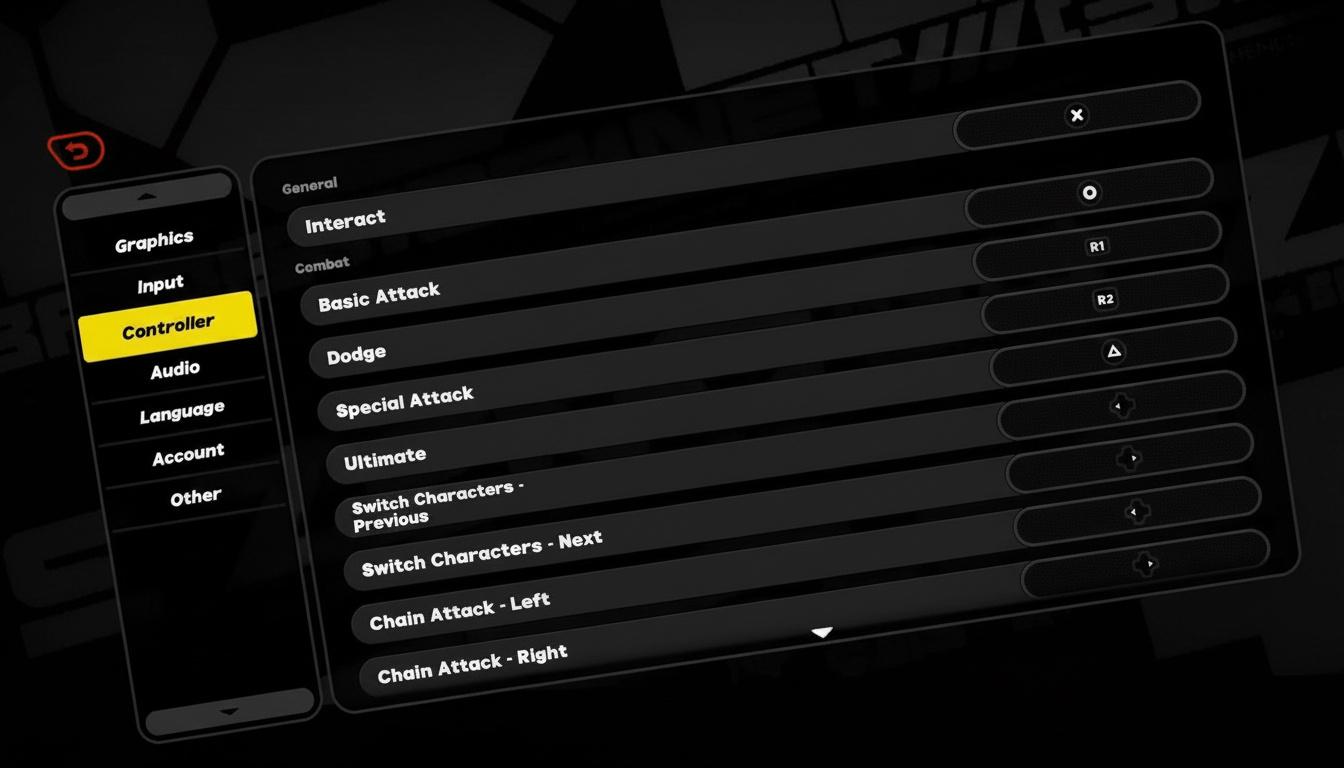 Zenless Zone Zero settings menu with 'Controller' highlighted on the left and various controller keybinds listed on the right